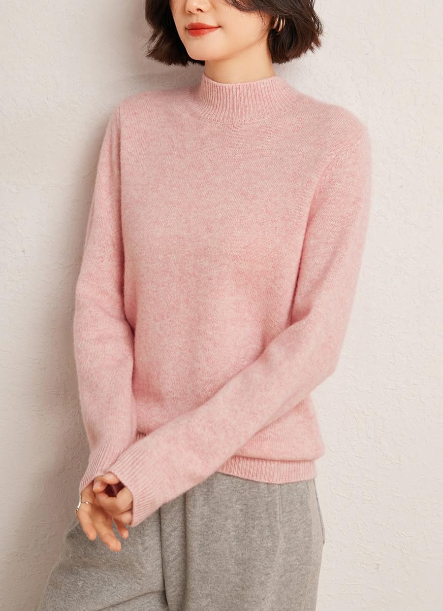 Valin Maglione da donna 95% cashmere con colletto alto, a maniche lunghe, in lana di cashmere, tinta unita