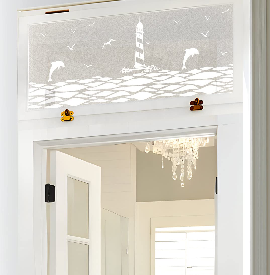 dktie Film de confidentialité pour fenêtre en vinyle givré sans colle,Film électrostatique amovible à motif océan,Pour décoration de chambre, salle de bain, chambre d'enfant, porte,90x200 cm