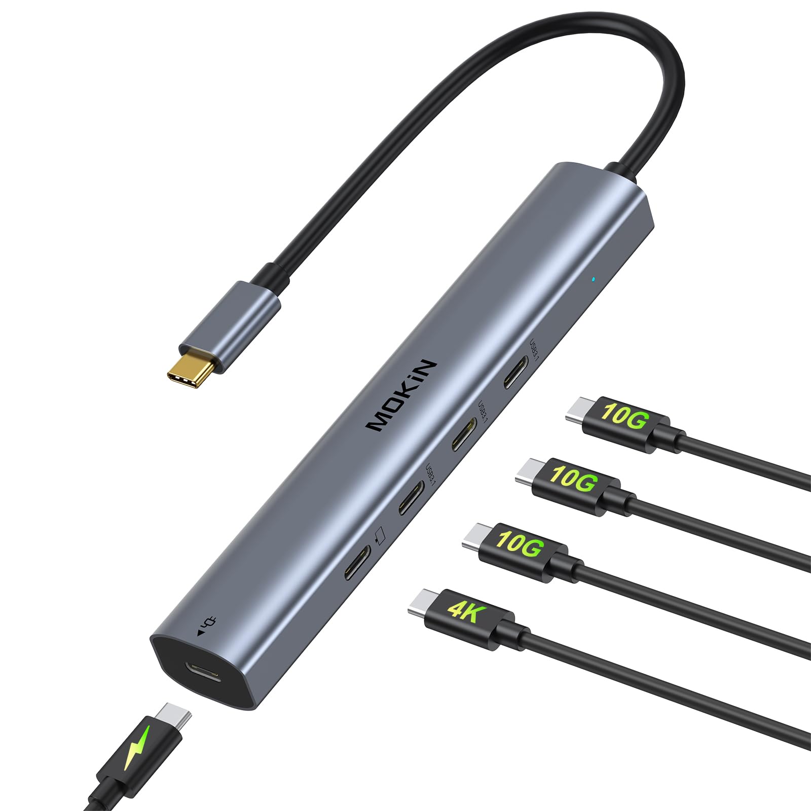 USB C Hub 10Gbps,MOKiN USB C Splitter with 4K@60Hz Video Output,100W PD Charging,Data Transfer,USB4 Multiport Dongle for MacBook Pro,iPad Pro and Type-C Devices