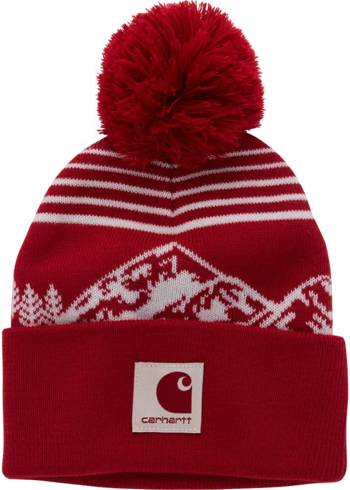 Carhartt Kid's CB9003 POM Knit Hat - Youth One Size Fits All - Chili Pepper