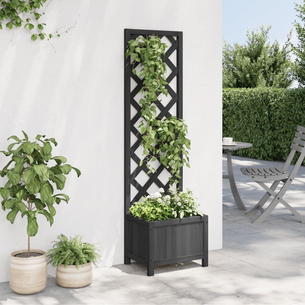 Mobili - Jardinera con celosía negra de madera maciza de abeto - Jardinera de exterior - Jardinera de balcón - Jardinera de rejilla para jardín