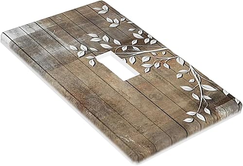 Miniatura 2 de Placa frontal de pared con silueta de árbol de madera rústica, interruptor de luz de palanca individual, placa frontal de 1 banda, adecuados para
