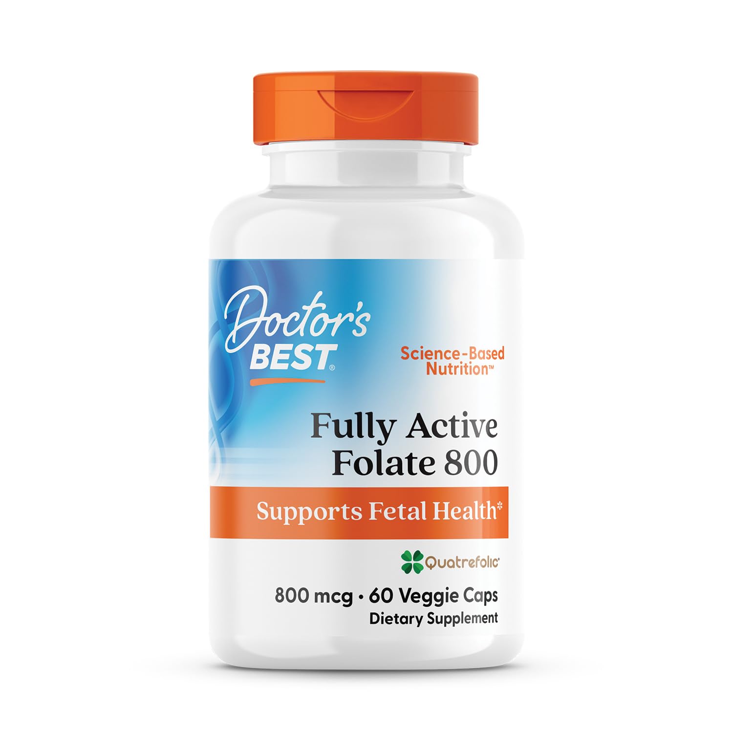Doctors Best Fully Active Folate 800 with Quatrefolic, Supports Fetal Health, Non-GMO, Gluten Free, Vegan 60 Veggie Caps