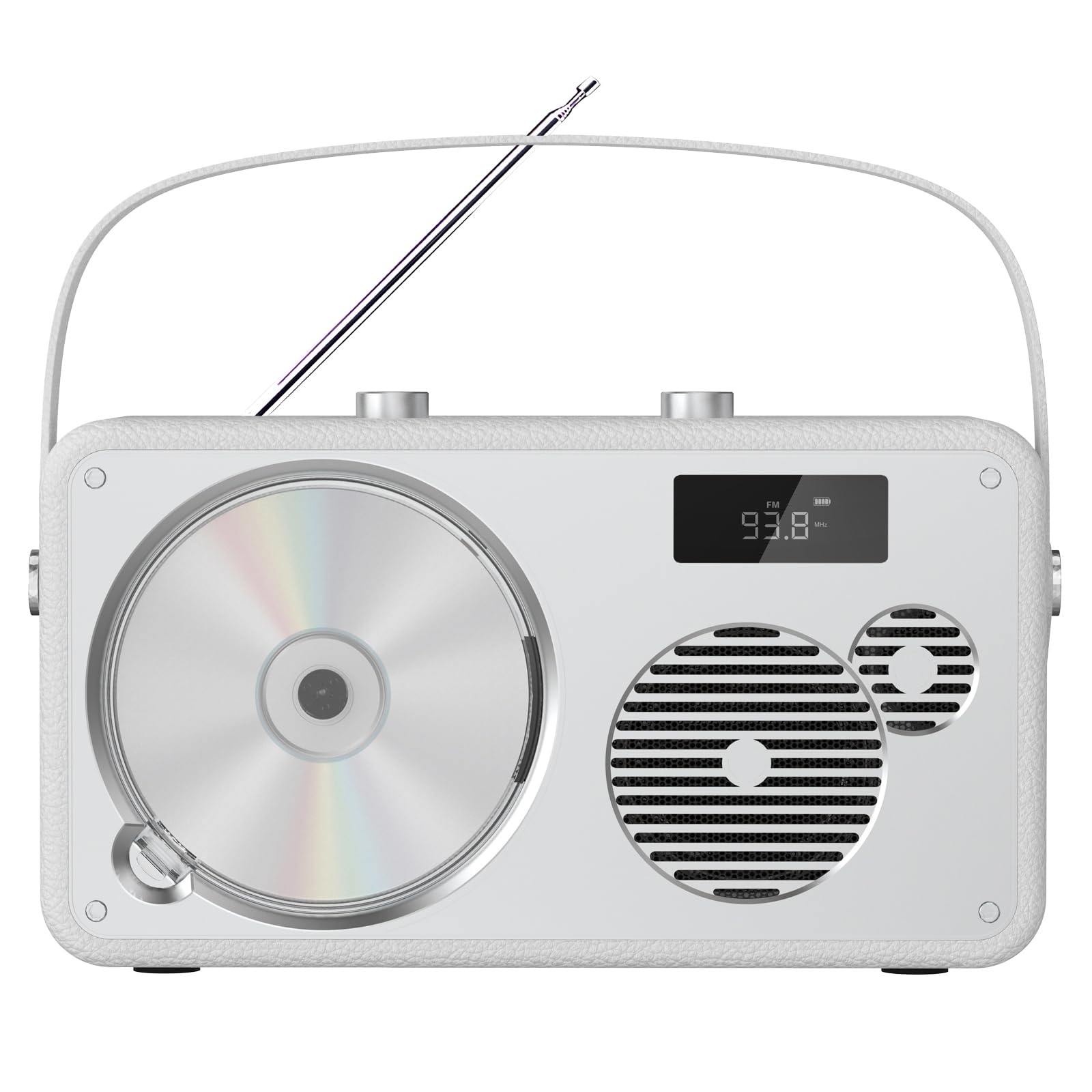Vintage Leather Style Boombox Reproductor de CD portátil | batería Recargable incorporada | Radio FM/Entrada Bluetooth5.3/USB/AUX | 3,5 mm Mic & Jack para Auriculares | 10 W Claro Sonido estéreo