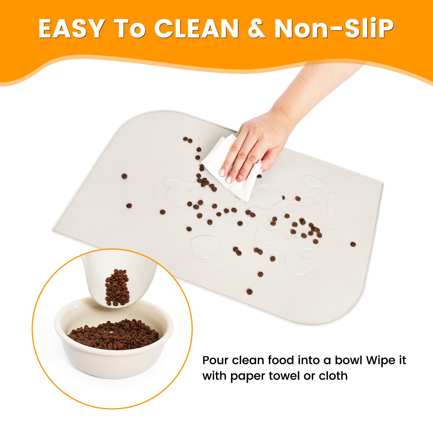 Tappetino Sottociotola Per Cani E Gatti - Impermeabile, In Silicone, 48x30cm | Con Bordi Rialzati, Grigio - Foto 11