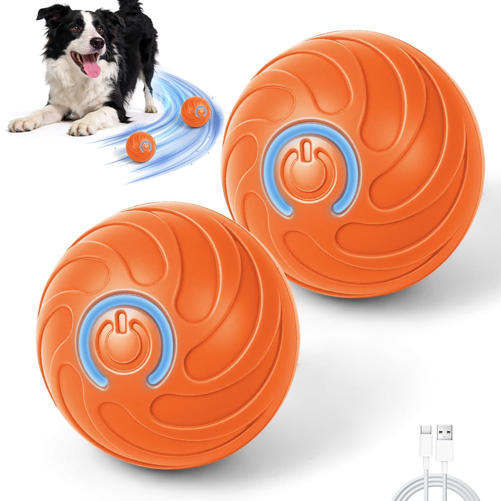 AOOWU Electric Interactive Dog Toy Ball, 2 PCS Automatic Active Rolling Balls with Self Moving Vibrating Rechargeable LED Flash Light, Funny Pet Toys for Small Medium Dogs, Cats, Moving Dog Ball