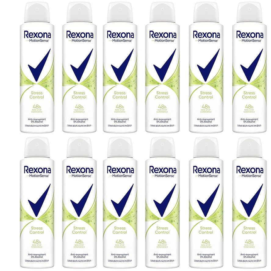 12x Rexona MotionSense Deo Spray Stress Control Anti-Transpirant mit 48 Stunden Schutz gegen Körpergeruch und Achselnässe ohne Alkohol 150 ml (12er Pack)