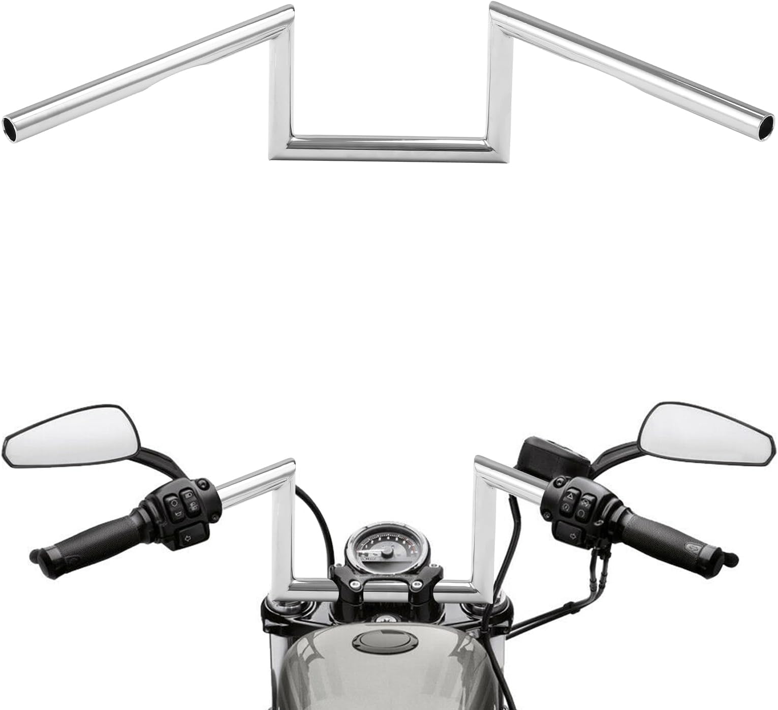 6" Rise 1" Fat Z-Bar Handlebar Fit For Harley-Davidson Honda Yamaha Suzuki Kawasaki Triumph Most Chopper Cruisers Bobber Bike Cafe Racer