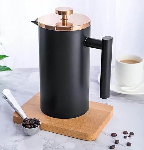 Miniatura 8 de Miuly Cafetera de prensa francesa, prensa francesa de acero inoxidable de 21 onzas con sistema de filtración de 3 niveles, prensa francesa aislada