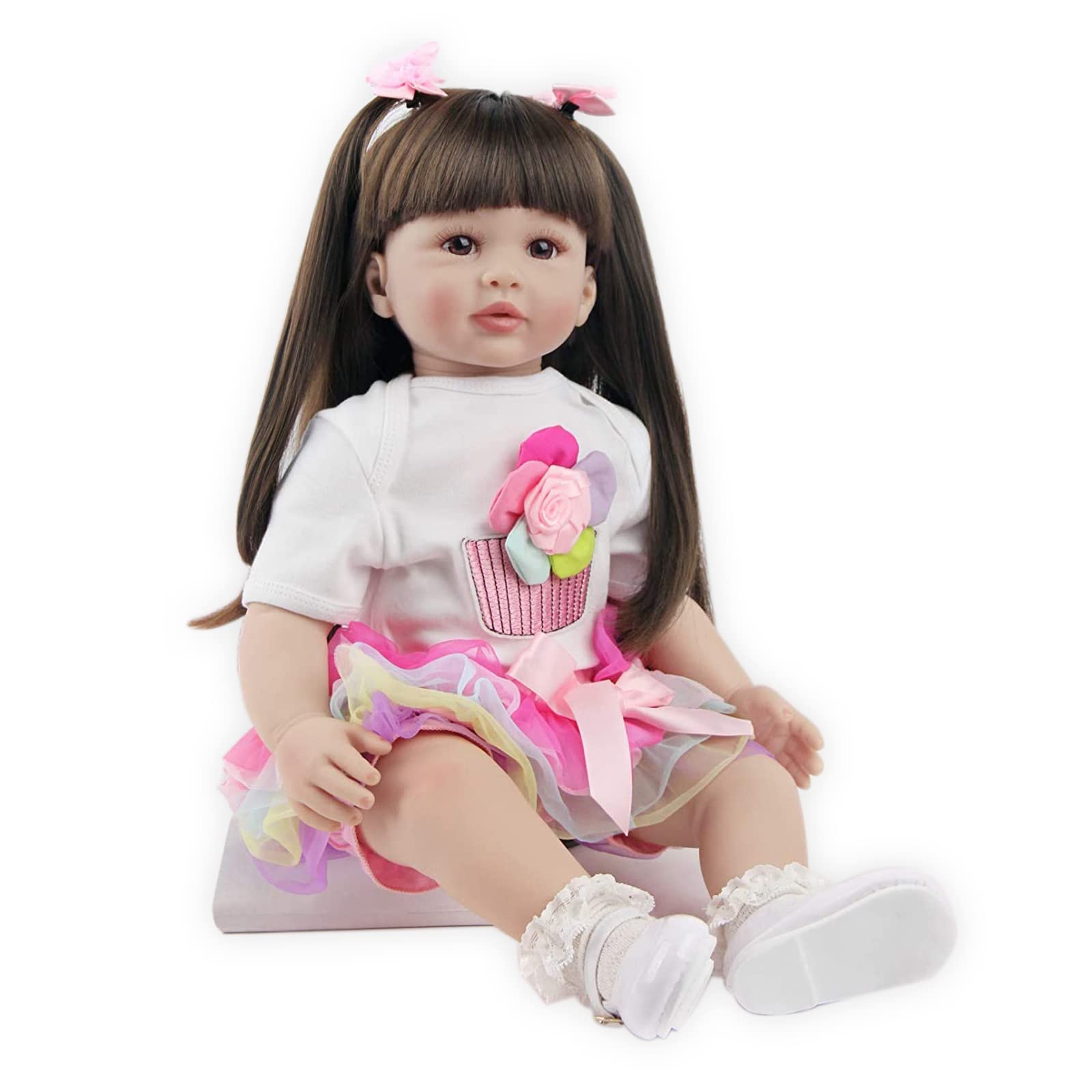 Reborn Bambole Femmina Realistico Morbido Silicone Vinile Bambole 24 pollici 60 cm Bambole dai Capelli Piuttosto Lunghi Neonata Regalo Festa