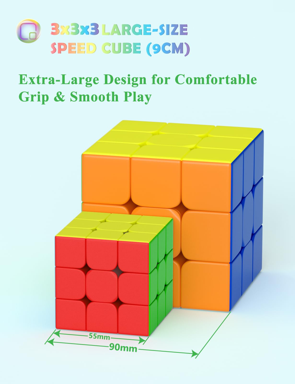 ROXENDA 3x3x3 Large-Zauberwürfel (9cm) – Speedcube, Glatte Drehung, Cube Würfel für Kinder & Erwachsene, Ideal für und Gehirntraining