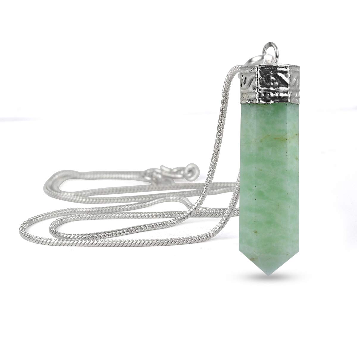 Reiki Crystal ProductsNatural Amazonite Pendant Pencil Shape Crystal Stone Pendant/Locket with Metal Chain for Reiki Healing & Crystal Healing Gemstone Size 30-35 mm (Color : Green)
