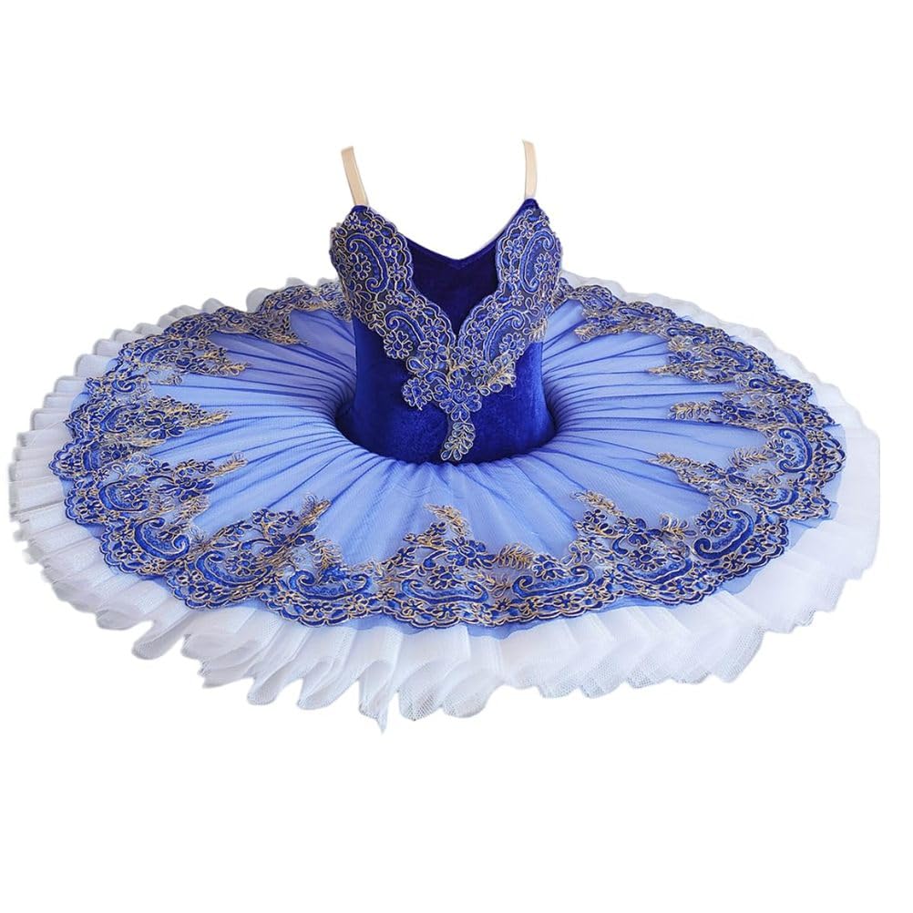 Azul Bordado Plato De Panqueques Tutú Bailarina Profesional Falda De Tutú para Niña Disfraz De Baile Vestido Fiesta