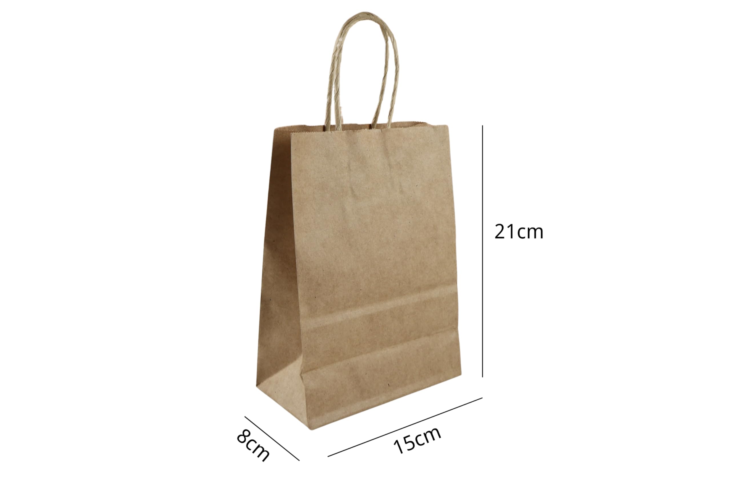 Lot de 1000 Sacs Kraft Épais 15 x 8 x 21 cm – Papier Kraft Naturel avec Poignées Torsadées – Pour Commerce et Restauration