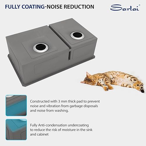 Miniatura 8 de Sarlai - Fregadero de cocina de acero inoxidable 36 x 19 pulgadas, fregadero de cocina rectangular bajo encimera de acero inoxidable de división