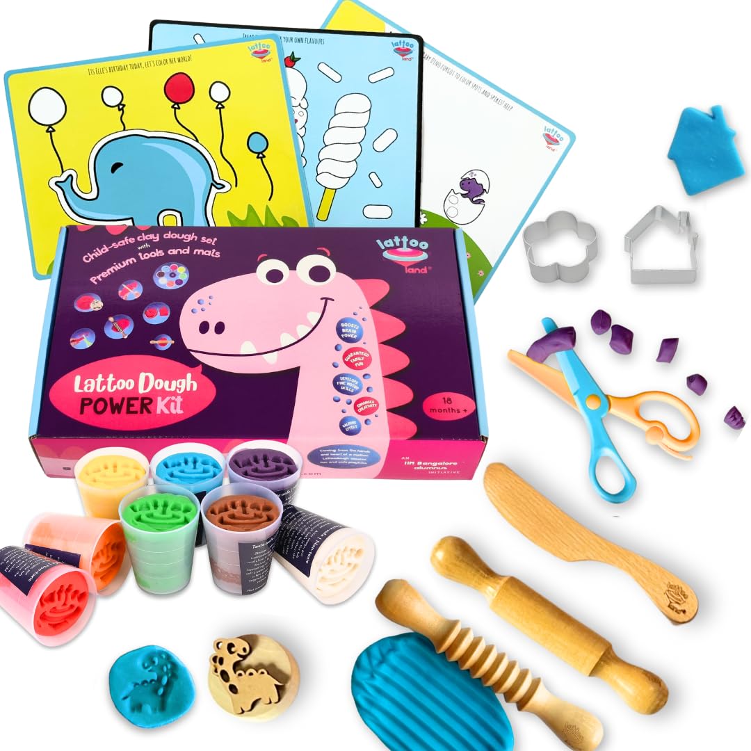 Clay Dough Power Kit | Chemical-Free | Taste-Safe | Non-Toxic Soft Dough Creative Learning Activity Set | Multi-Sensory Play Kit with 8 Colors, 7 Tools & 3 Mats | Gift Set 2 3 4 5 Year