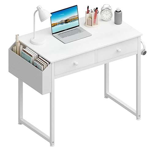 Lufeiya Small White Kids Desk with Drawers for Bedroom, 32