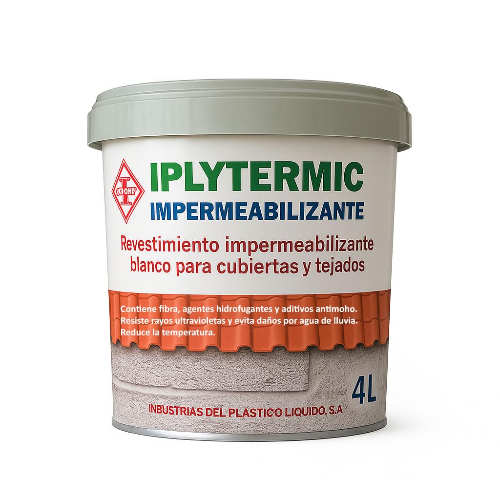 Pintura Al Agua Aislante Termico Exterior IPLYTERMIC (4 L) - Impermeabilizante y Aislante - Pintura para Fachadas e Interior, Tejados Suelos Terrazas Chapas Metálicas Cemento Hormigón - IPLISA