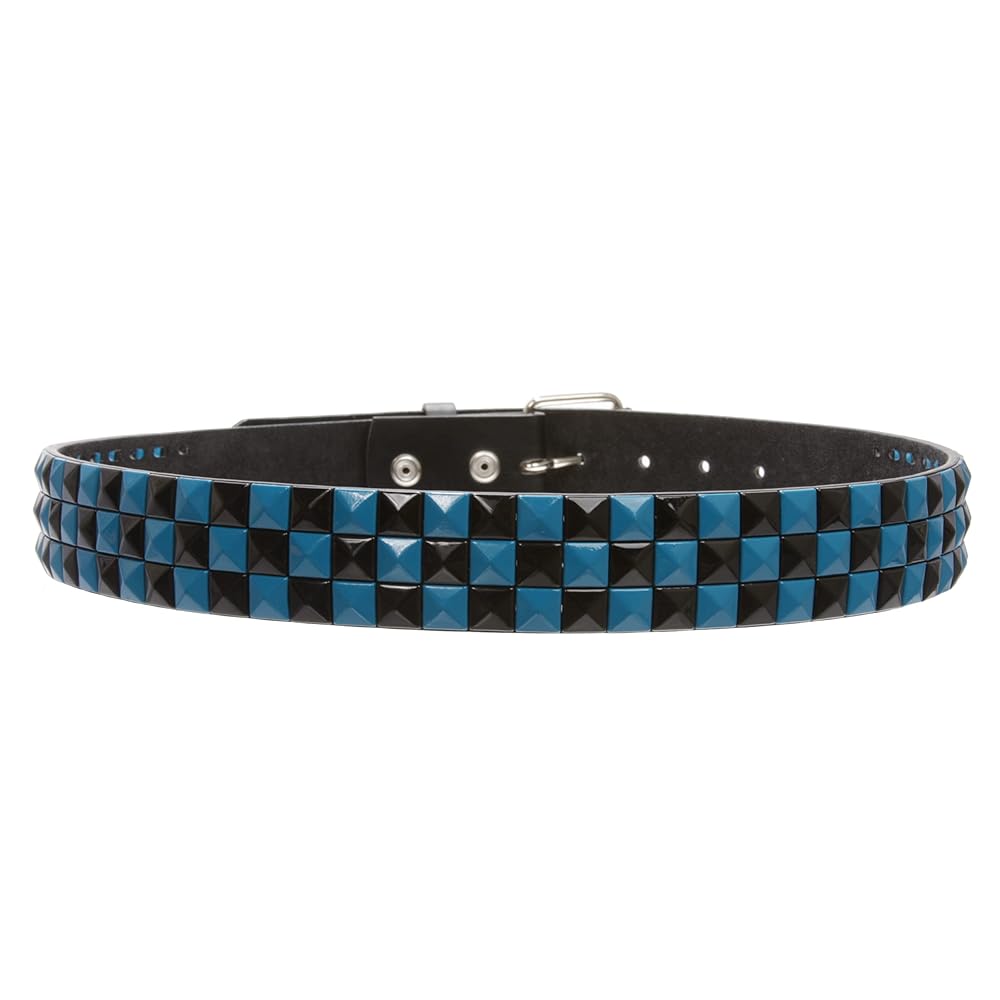 Snap On Punk Rock Black & Azure Blue Star Studded Checker