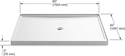 Miniatura 2 de KOHLER K-8659-0 - Base de ducha Rely de umbral único con drenaje central, 60 x 42 pulgadas, color blanco