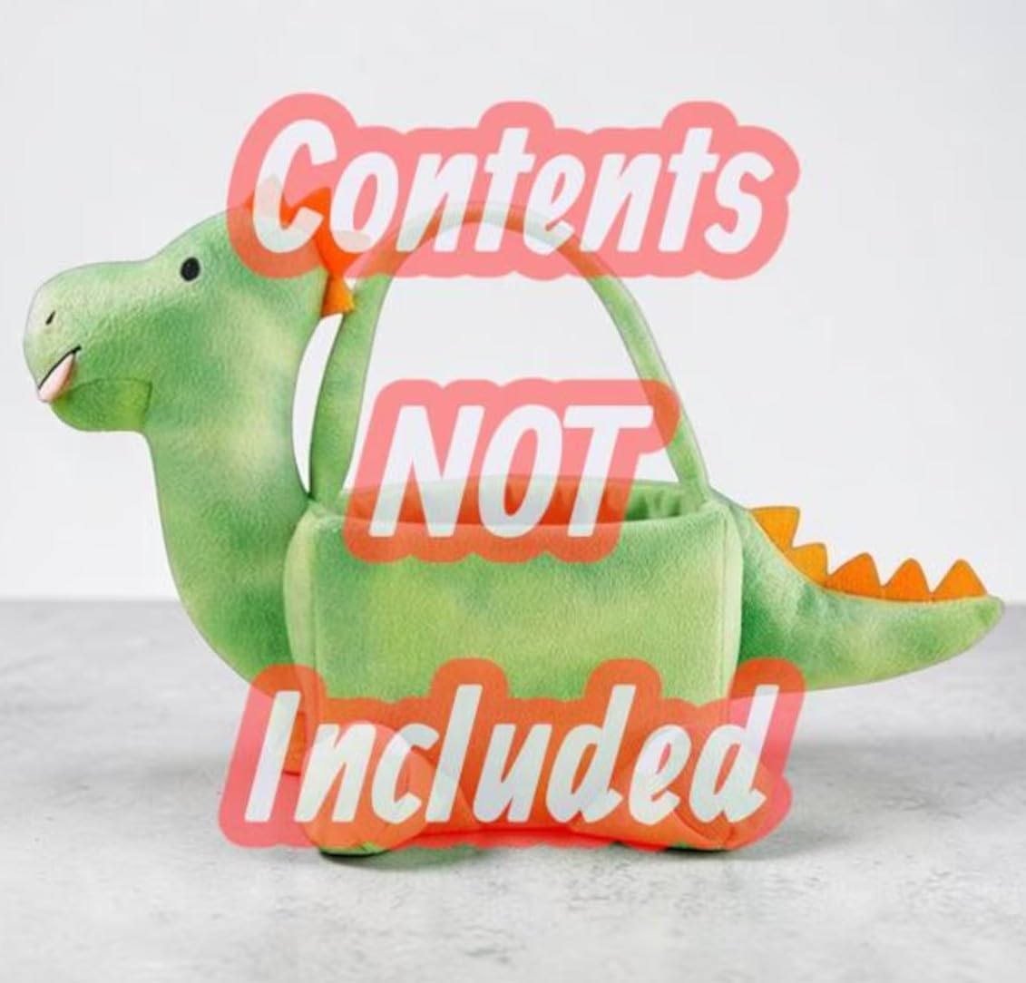 Personalization Universe Dinosaur Embroidered Plush Easter Treat Bag – Custom Kids & Baby Easter Basket Stuffer – Children's Soft Plush Easter Candy Bag