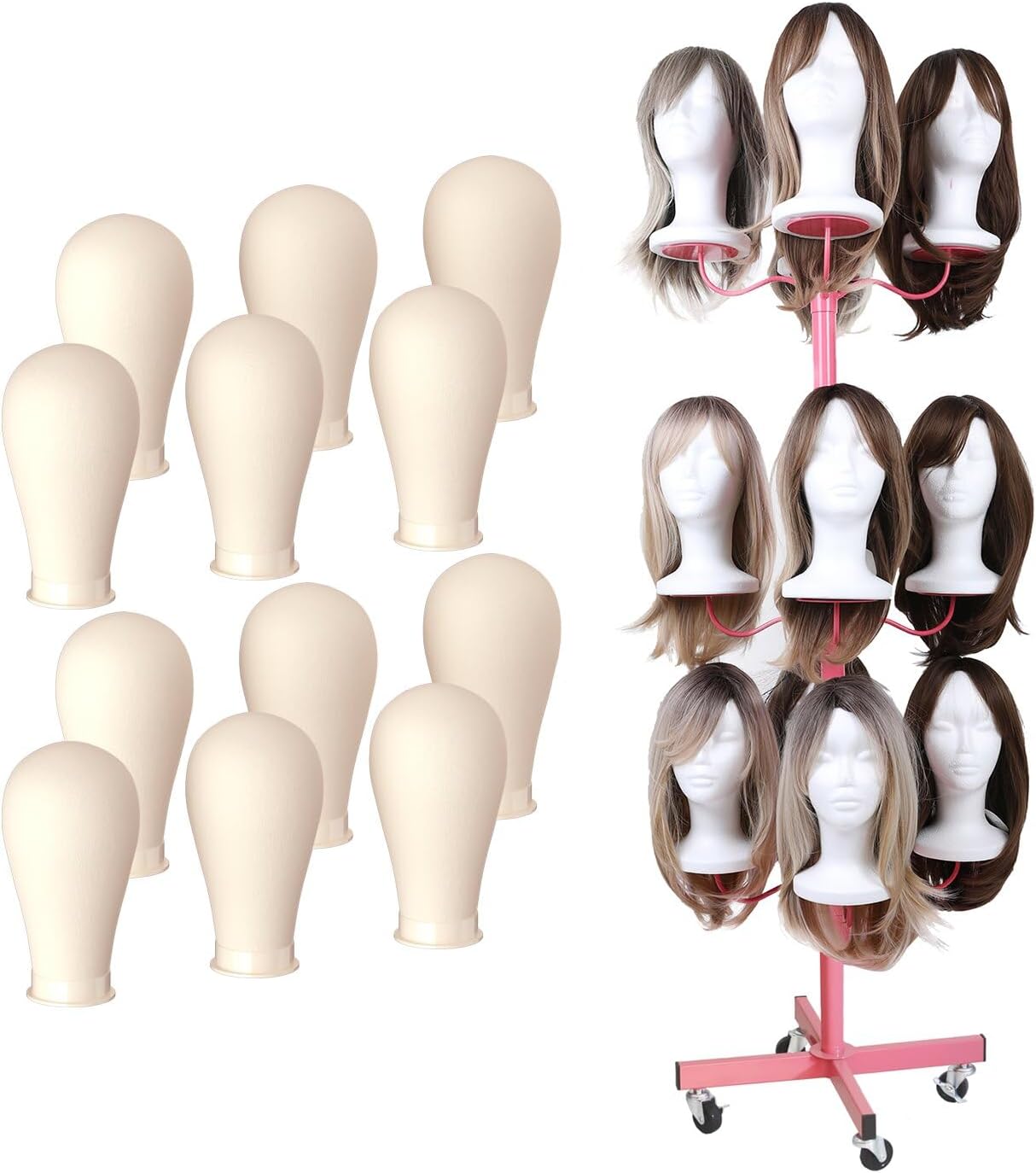 12pcs 22 in Wig Head- PVC Mannequin Head for Wigs, Manikin Head with Mount Hole for Wig Making,Head Contour More Realistic, Black Head Mannequin for Style, Display Hair, Hats, Hairpieces, Salon