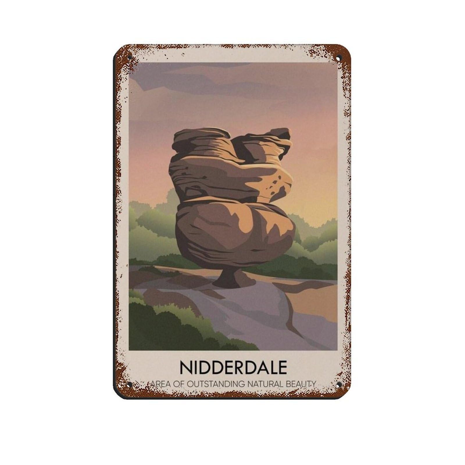 Lxwnze 20L X 30W Cm Nidderdale Aonb Travel Poster Tin Sign Vintage Metal Pub Club Cafe Bar Home Wall Art Decoration Poster Retro 8X12inch(20X30cm)