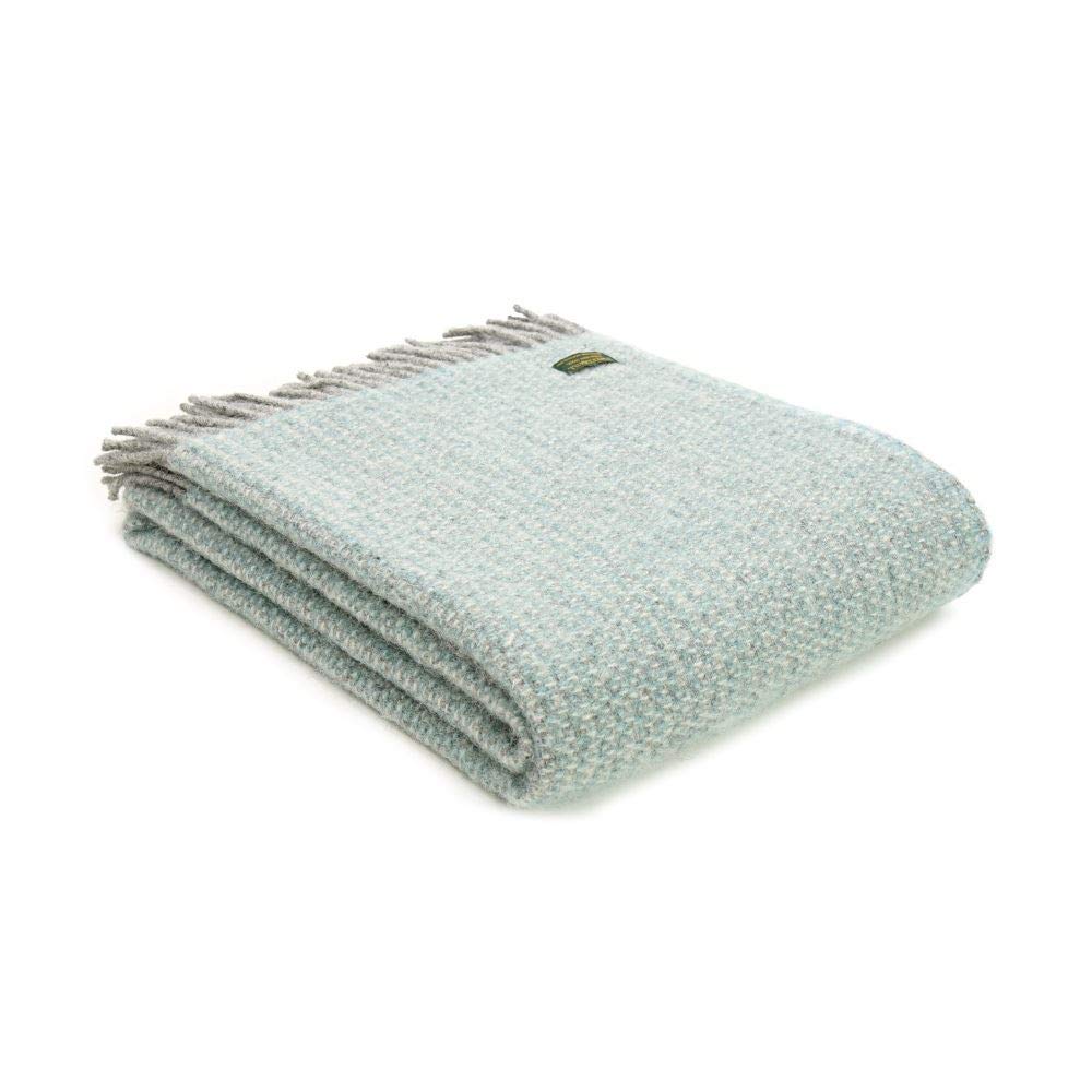 Tweedmill Textiles 100% Pure Wool Blanket Illusion Throw Design in Spearmint and Grey| Made in UK Warm & Soft Natural Wool Throw
