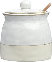 Creative Co-Op White Stoneware Sugar Pot with Lid - Unique Reactive Glaze, Versatile Kitchen Counter Storage