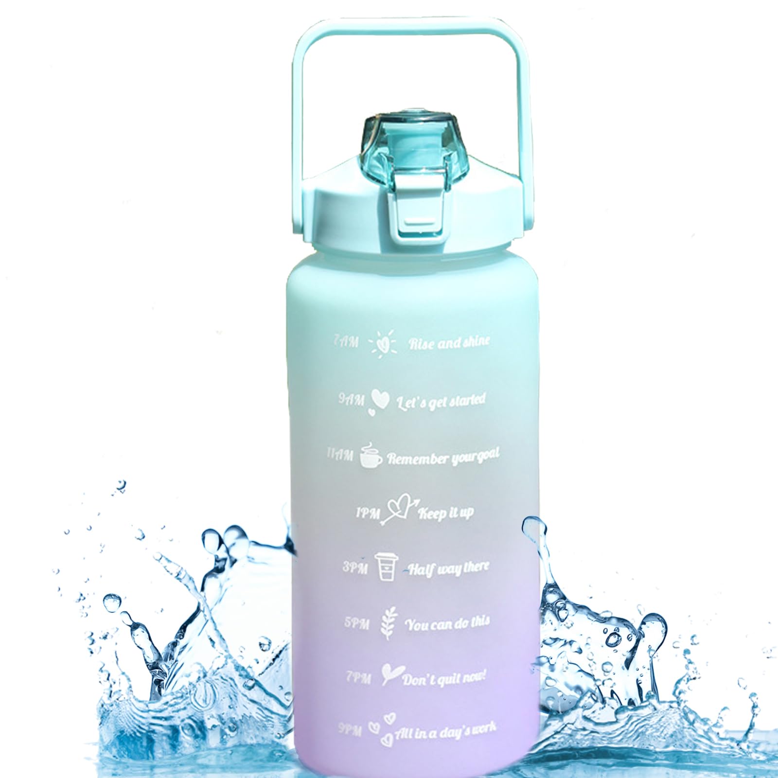 Ieron 64oz (2L) Leakproof Water Bottle, Inspirational Water Bottle With Time Stamp, Drinkable Water Cup Bottle, Large Water Jug for Daily Hydration, Fitness, Sports Bottles (Green Purple)