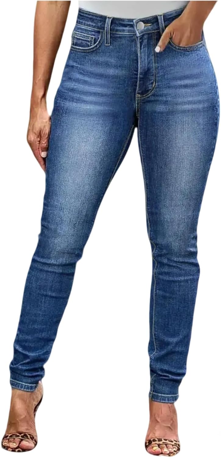 Cuyulitcik Plus Size Jeans for Women Stretchy Curvy Skinny High Waisted Ankle Pants, Stretch Denim with Curvy Fit