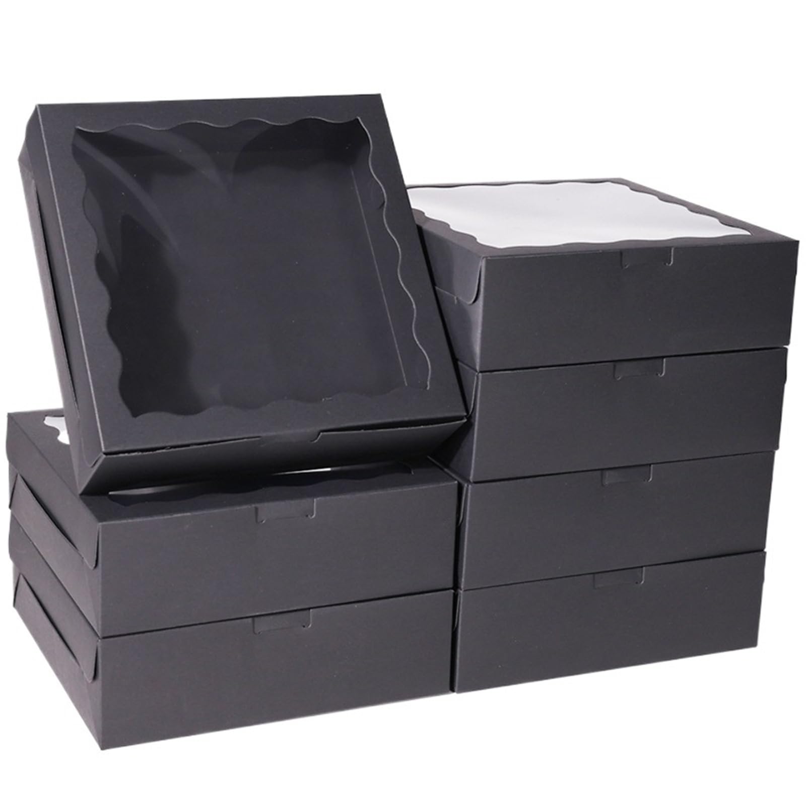 XPJYUA Bakery Boxes with Clear Window 10pcs White Kraft Paper Cake Box Transparent With Window Packaging For Chocolate Doughnut Storage Baking Party Favor(Black)