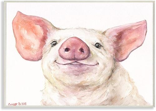Stupell Industries Placa de pared grande con diseño de acuarela de cabeza de cerdo, 10 x 15, multicolor