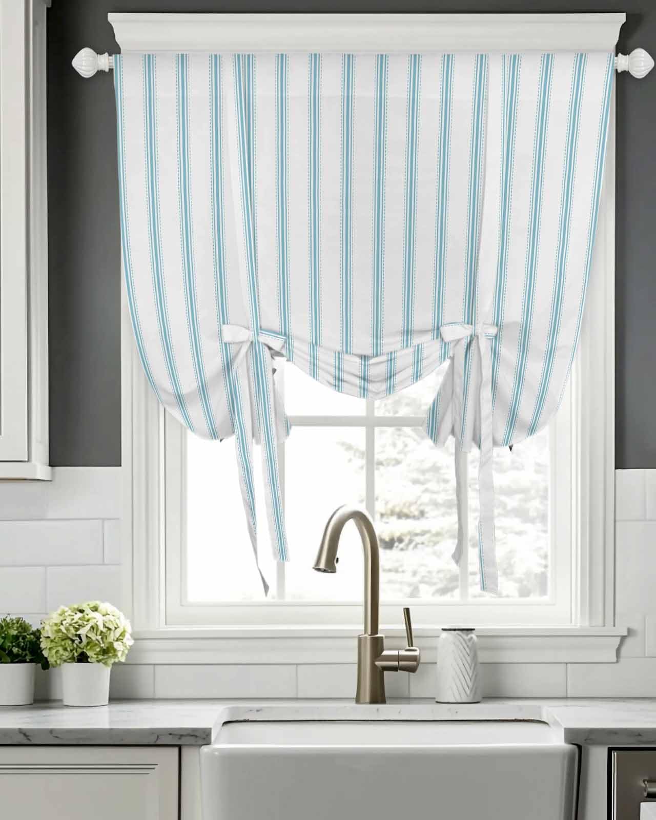 Amazon.com: Yukro Stripe Tie Up Curtains Window Shades, White and