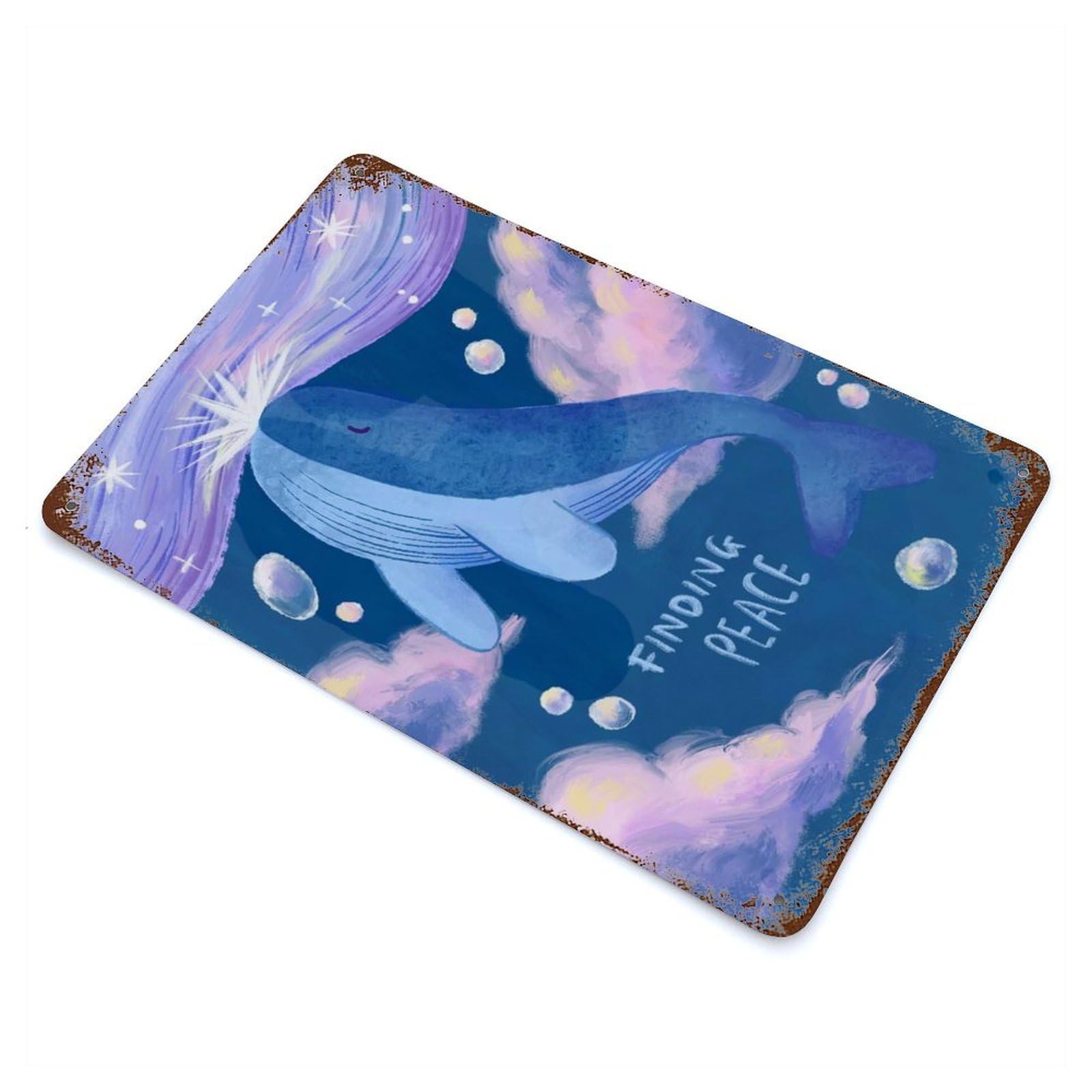 Distressed Metal Wall Sign Whale Finding Peace 11.8"x7.9", Decorative Metal Wall Art for Farmhouse, Kitchen And Entryway Decor