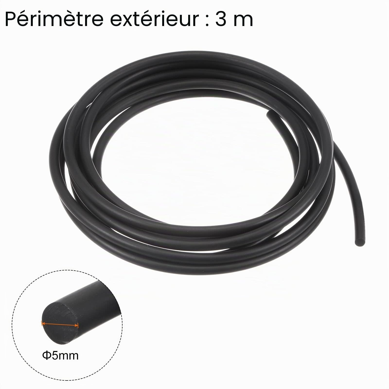 sourcing map Polyuréthane Courroies Rondes 5mm Diamètre 9,84 Pieds(3 Mètres) Longueur Lisse Surface PU Uréthane Ceinture pour Transmission, Noir