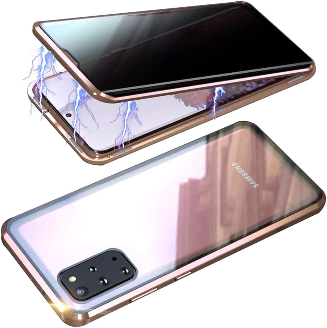 RANYOK Compatible Galaxy S20+ Plus (6.7 inch) Privacy Magnetic Case, Double-Sided Tempered Glass with Built-in Screen Protector 360° Full Body Metal Frame Cover (Gold)