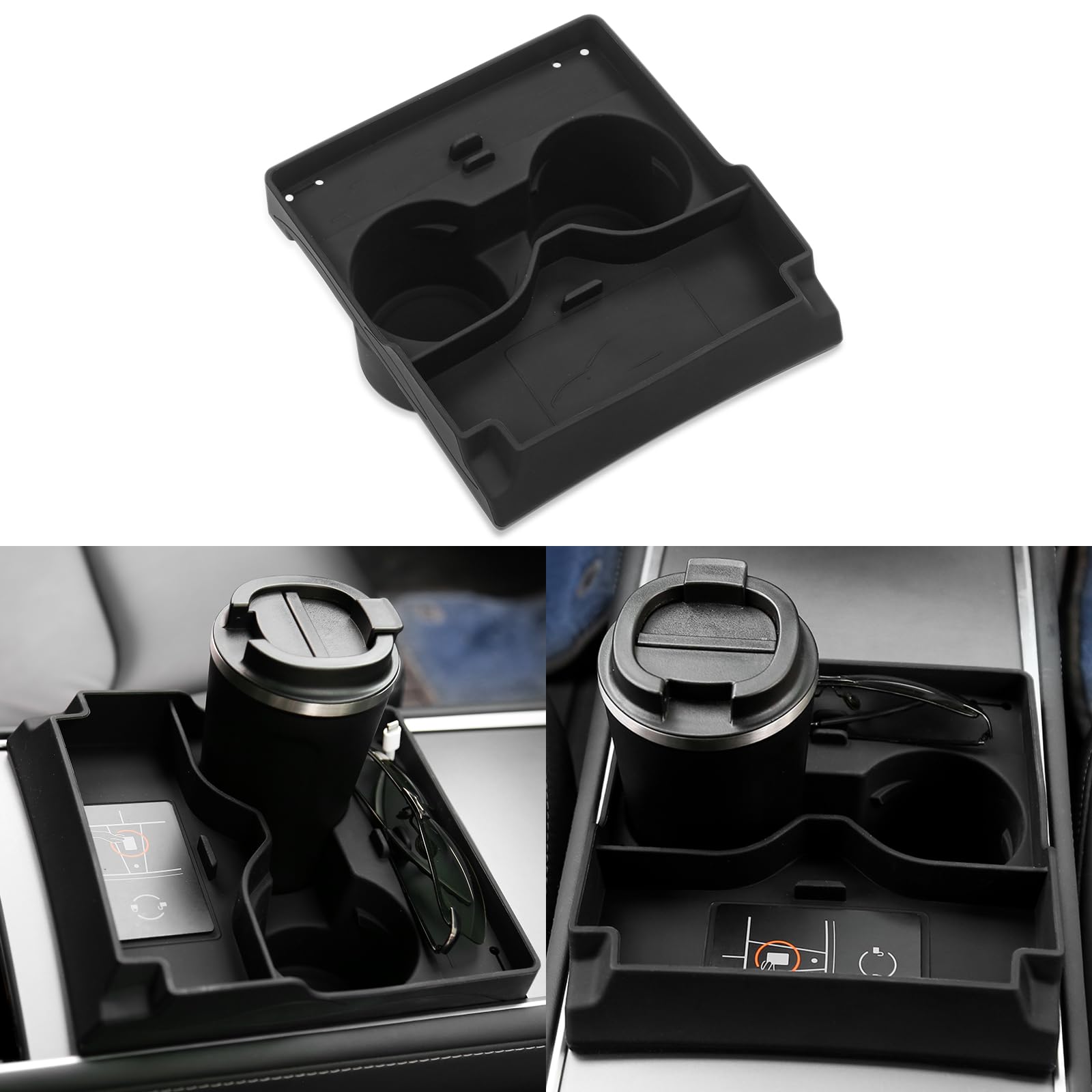 KlutchtechCenter Console Organizer | Cup Holder Insert | Charging Cable Organizer - 3 in 1 Silicone Console Cover Compatible with Model 3 Model Y Accessories 2023 2022 2021