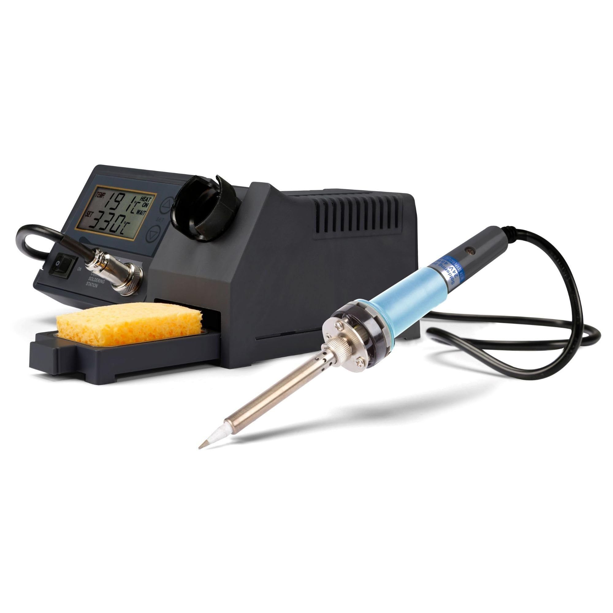 Velleman Station de soudage avec écran LCD, élément chauffant en céramique 48 W, réglage manuel de la température 150–450 °C pour électronique et bricolage