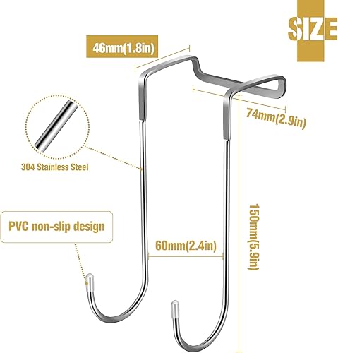 Miniatura 2 de Tinfol Paquete de 4 ganchos para colocar sobre la puerta, ganchos dobles ajustables de acero inoxidable resistentes para cocina, baño, armario,
