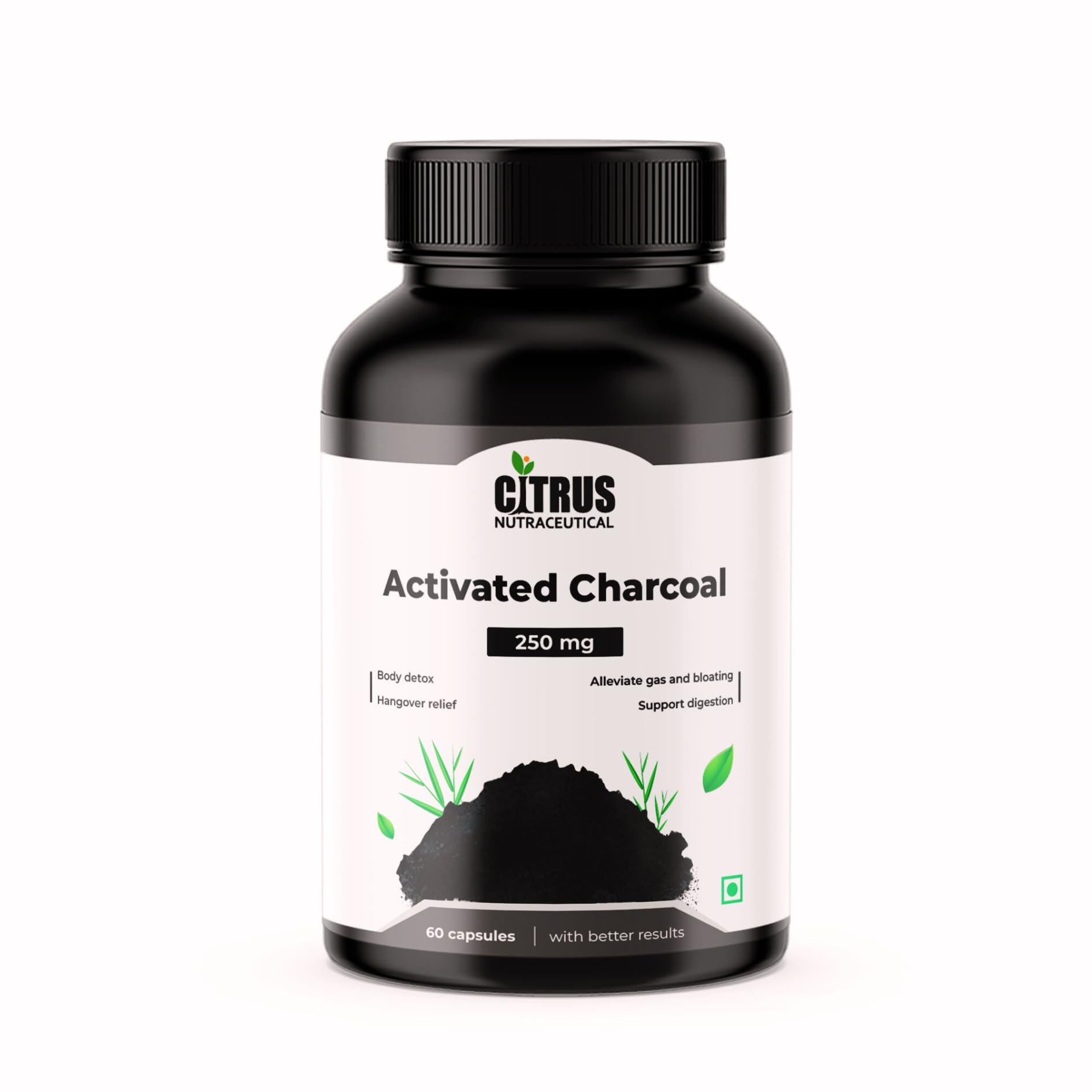 Activated Charcoal Capsules Supports Bowel Detoxification - 250 mg - 60 Capsules-image-49