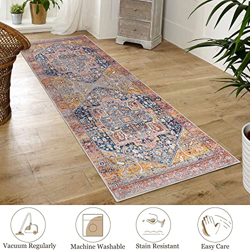 Famibay Vintage Hallway Runner Rug With Rubber Backing 2X6 Rug Runners For Hallways Non Slip Washable Runner Rug Low Pile Cotton Weave Traditional Floor Rug Runner For Kitchen Hallway Entryway thumb #5