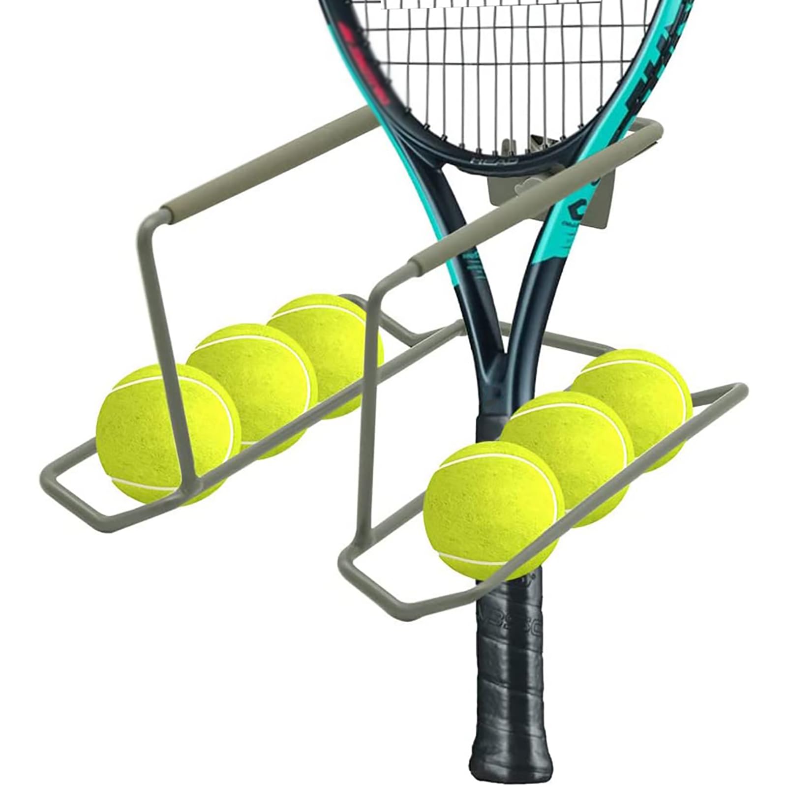 Racchetta da tennis in metallo montata a parete, porta racchette da tennis, contiene sei palline e quattro racchette, per supporto per racchette da badminton/tennis/ping pong, espositore perfetto