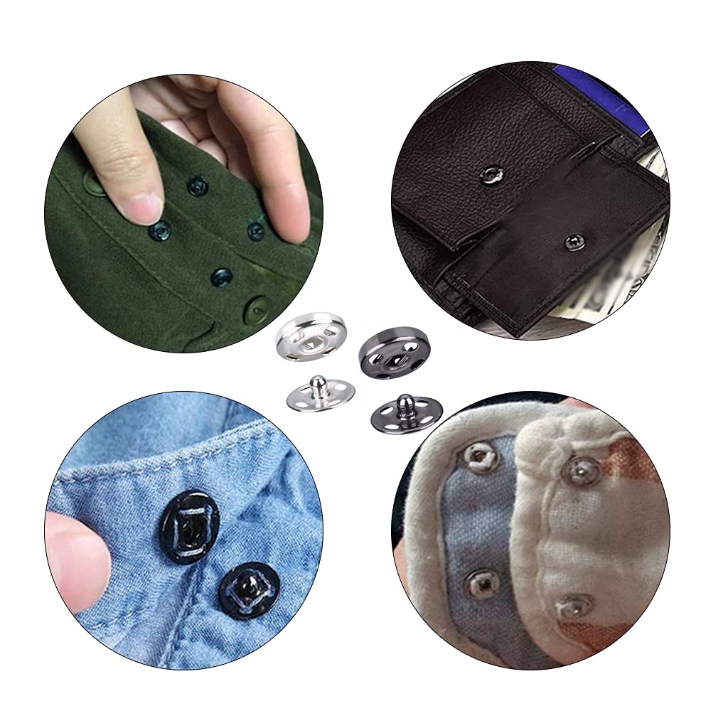 100 set di bottoni a pressione, 9,5 mm in metallo argento bottoni a pressione per cucito e artigianato, kit di bottoni a pressione con bottone a