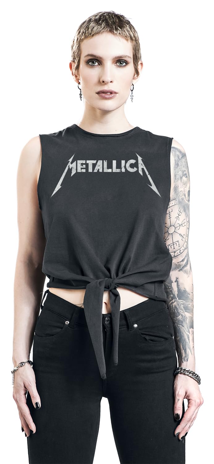 Metallica Amplified Collection - White Logo Femme Top Anthracite 100% Coton Regular/Coupe Standard