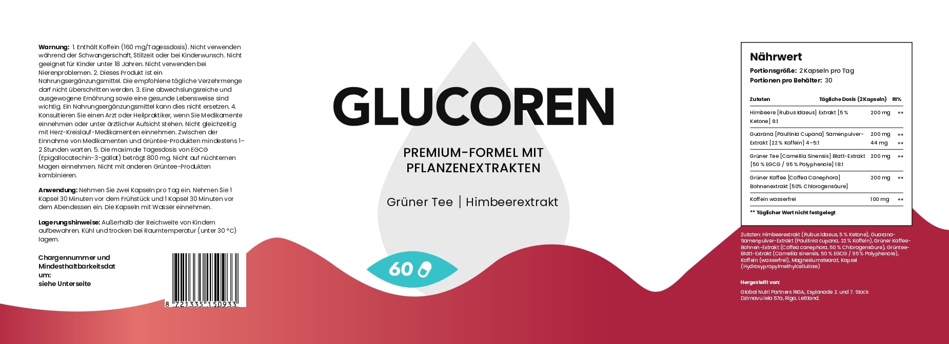 Pflanzenextrakt-Kapseln, Himbeerketon und Grüner Tee, 60 Kapseln, Nahrungsergänzungsmittel