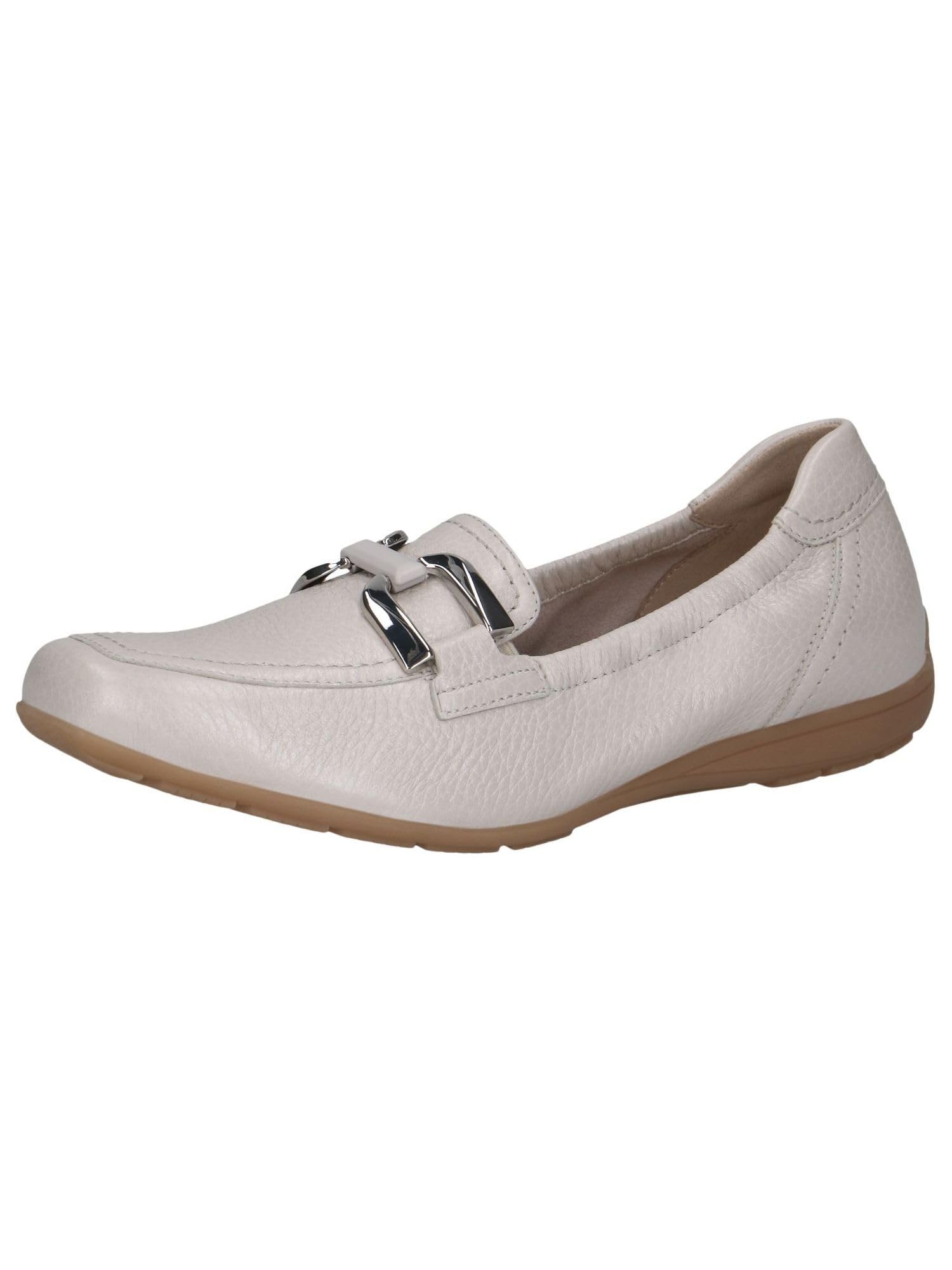 CAPRICE Women's Leather Loafers Comfortable, Cream (Pearl Per.Deer), 4 UK