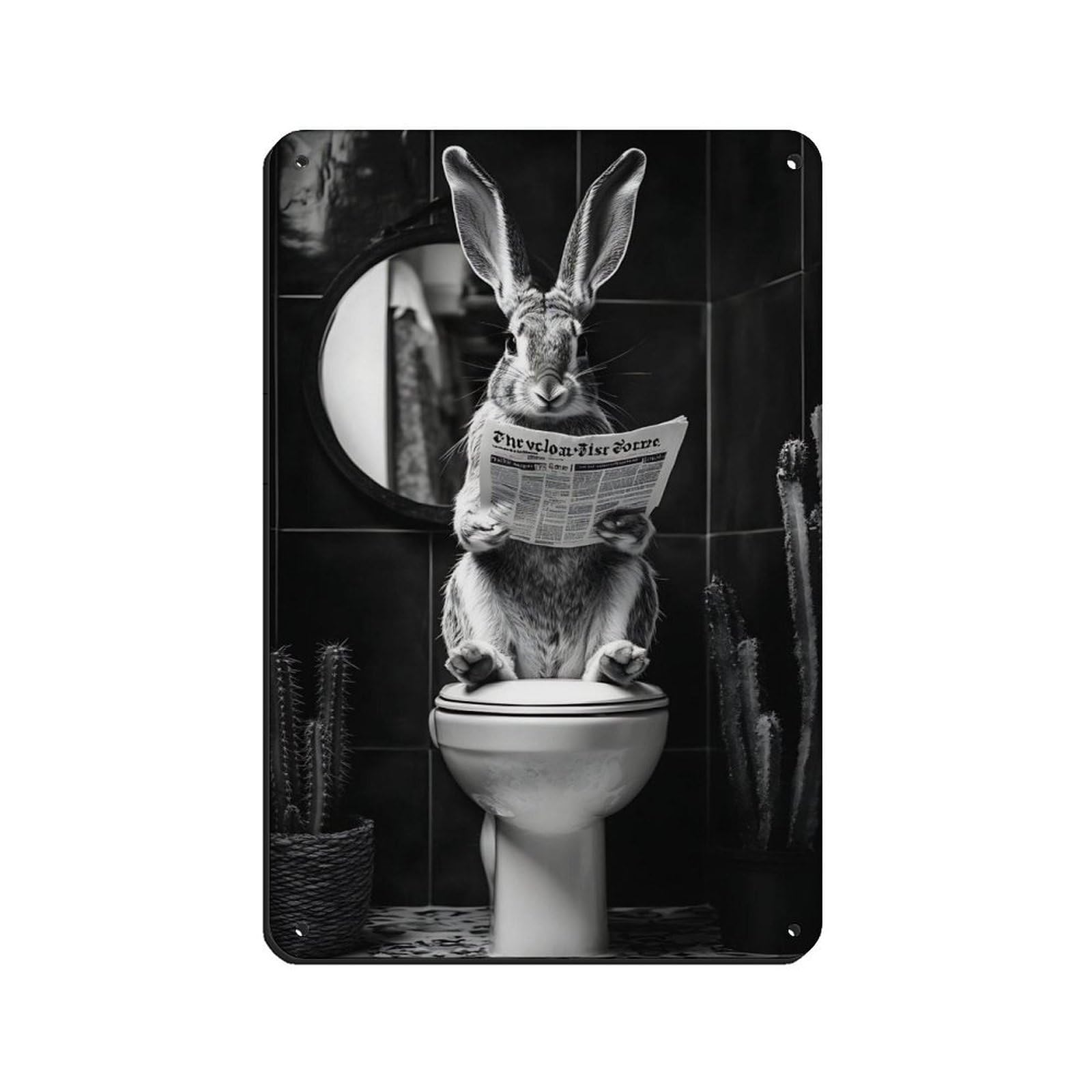 Quirky Rabbit with Newspaper Tin Sign Vintage Metal Pub Club Cafe Bar Home Wall Art Decoration Poster Retro 8x12inch(20x30cm)