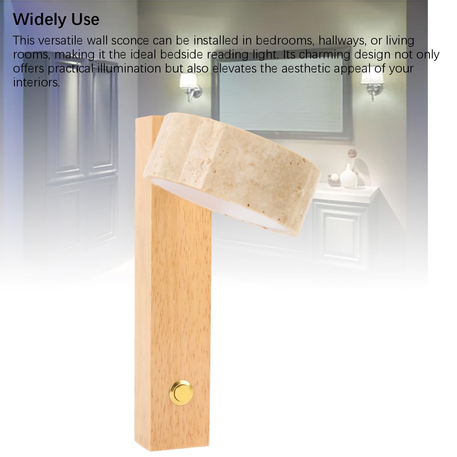 HEEPDD Rotierende Wandleuchten mit Schalter Verstellbarer Winkel LED Warme Leichte Rustikale Industriestein Holz Nacht Leselampe 30.3 Unzen Fest Verdrahtet (Originalholzfarbe)