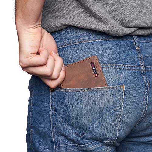 Image of Alpine Swiss Connor Executive Bifold Wallet | Business Passcase for Men | Premium Leather | Dual ID Windows | RFID Blocking | Gift Box Included Nubuck Tan